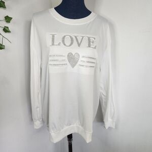 White Knit Long Sleeve Top with Silver LOVE on Front NWT